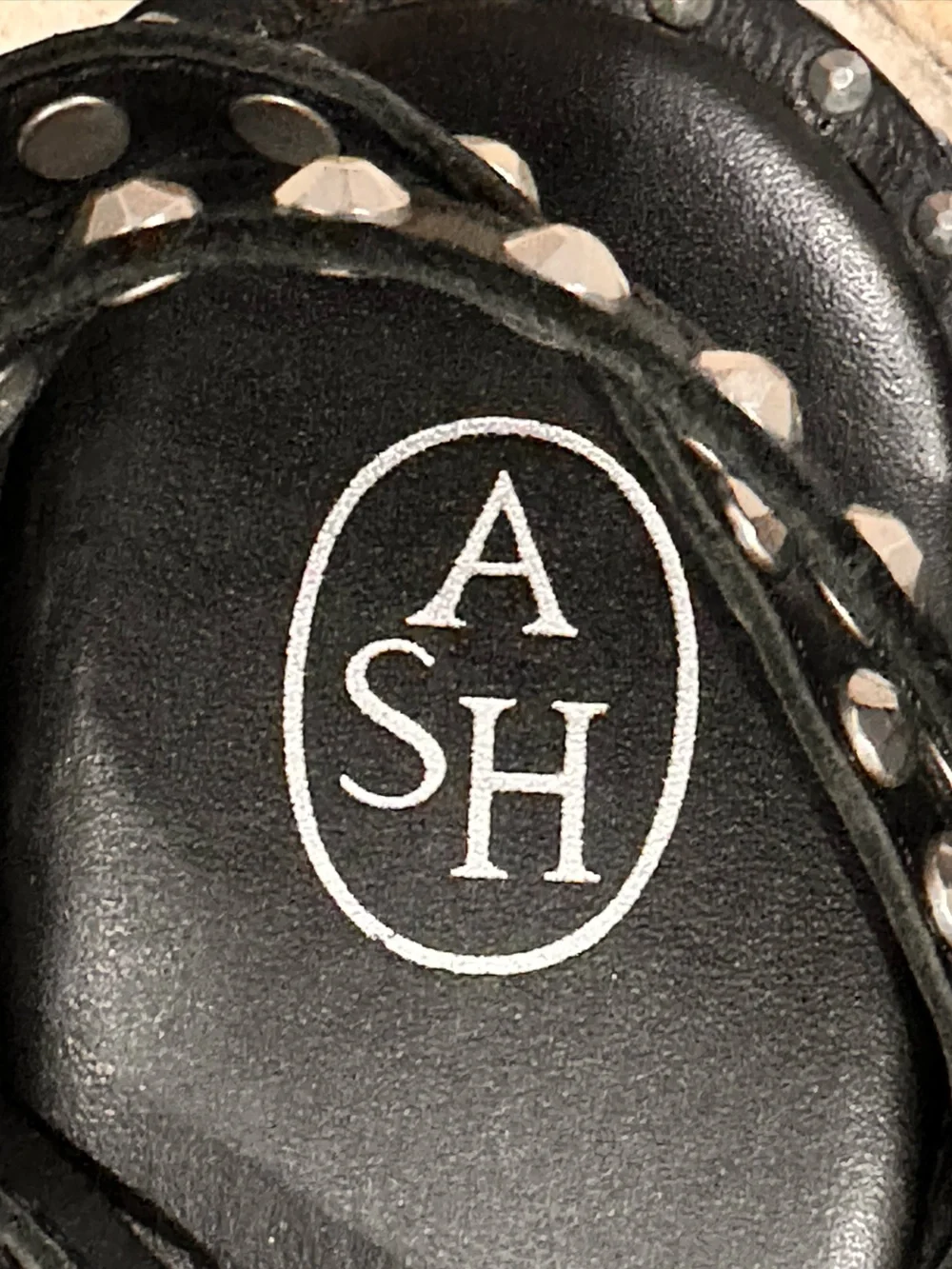 ASH Petra Silver Studded Buttery Black Leather Strappy Flat Sandal Size EU 39